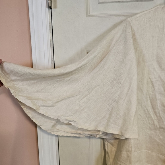 Amalie Linen Cream Button Down Quiet Luxury Old Money Flutter Sleeve Beige Top - Picture 7 of 8